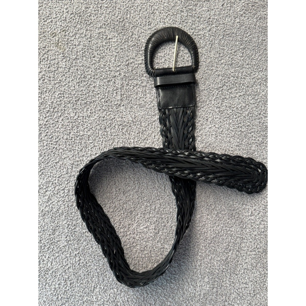 Talbots Black Braided Leather Belt Medium Heritage Quiet Luxury Minimalist
